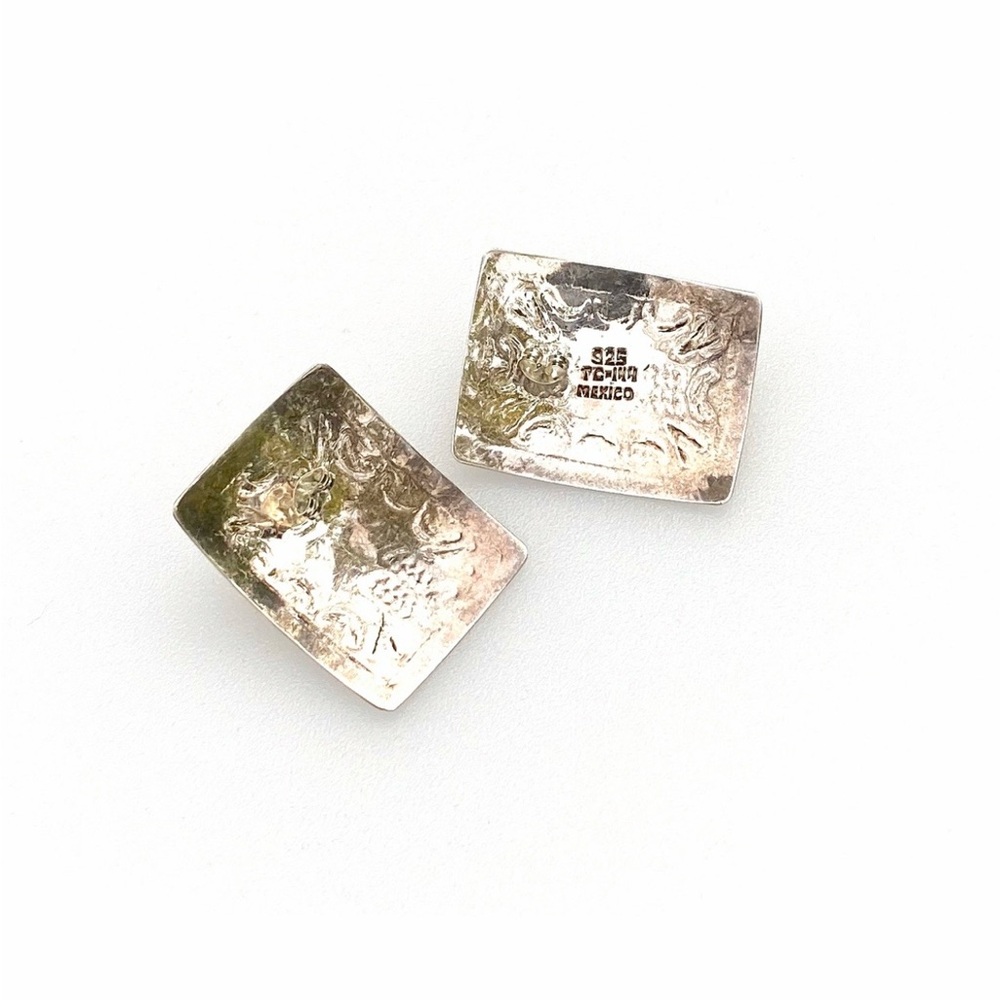Taxco Sterling Silver and Pink Rhodochrosite Stone Post Earrings - Picture 5 of 12